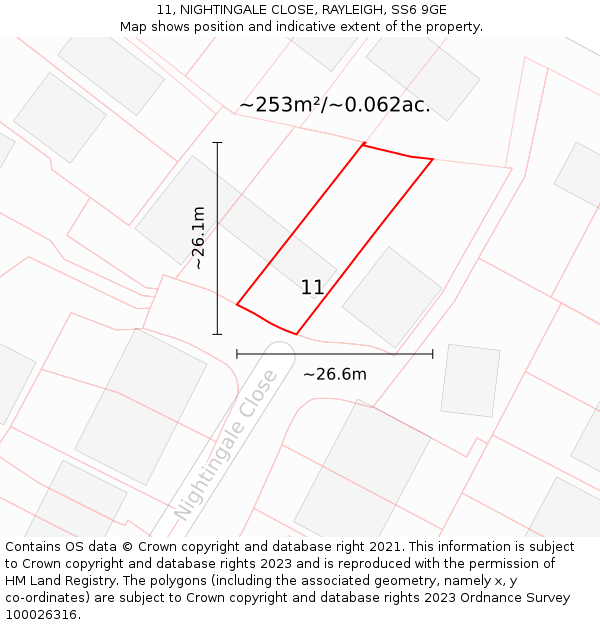 11, NIGHTINGALE CLOSE, RAYLEIGH, SS6 9GE: Plot and title map