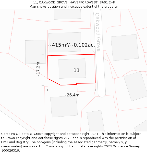 11, OAKWOOD GROVE, HAVERFORDWEST, SA61 2HF: Plot and title map