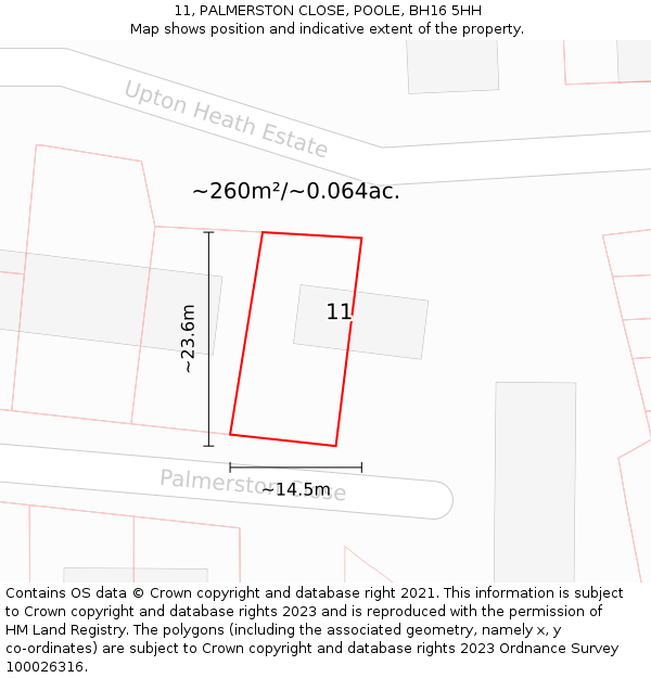 11, PALMERSTON CLOSE, POOLE, BH16 5HH: Plot and title map