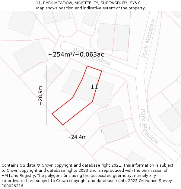 11, PARK MEADOW, MINSTERLEY, SHREWSBURY, SY5 0HL: Plot and title map