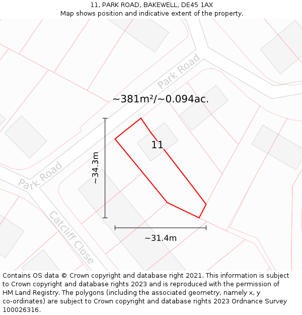 11, PARK ROAD, BAKEWELL, DE45 1AX: Plot and title map