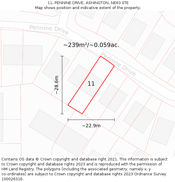 11, PENNINE DRIVE, ASHINGTON, NE63 0TE: Plot and title map