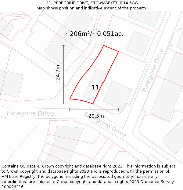 11, PEREGRINE DRIVE, STOWMARKET, IP14 5GG: Plot and title map