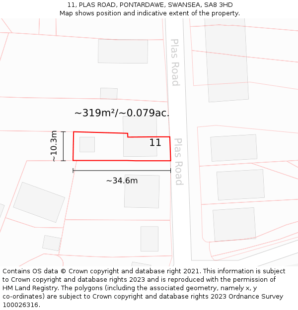 11, PLAS ROAD, PONTARDAWE, SWANSEA, SA8 3HD: Plot and title map