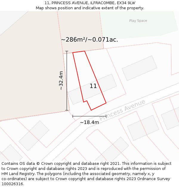 11, PRINCESS AVENUE, ILFRACOMBE, EX34 9LW: Plot and title map