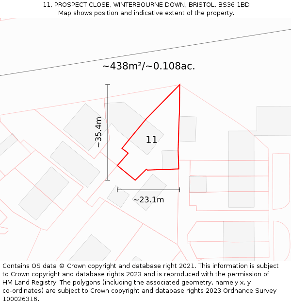 11, PROSPECT CLOSE, WINTERBOURNE DOWN, BRISTOL, BS36 1BD: Plot and title map