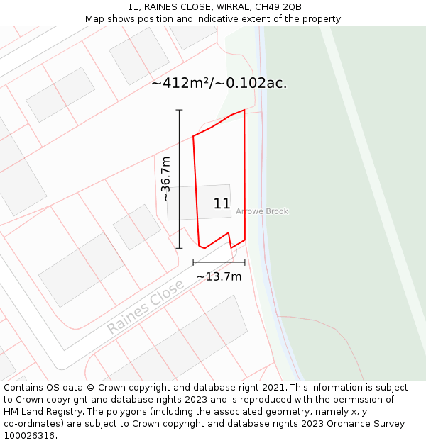 11, RAINES CLOSE, WIRRAL, CH49 2QB: Plot and title map