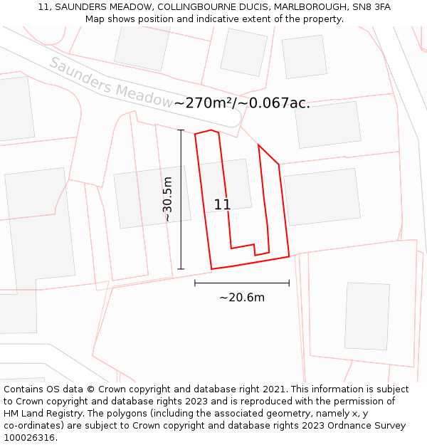 11, SAUNDERS MEADOW, COLLINGBOURNE DUCIS, MARLBOROUGH, SN8 3FA: Plot and title map