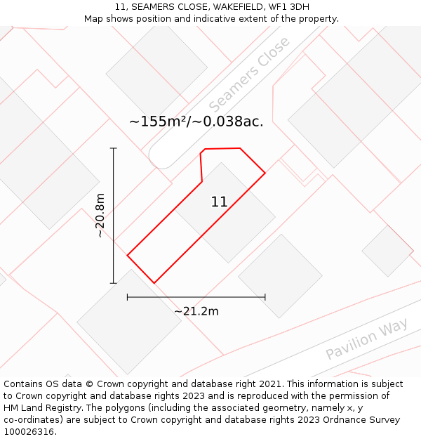 11, SEAMERS CLOSE, WAKEFIELD, WF1 3DH: Plot and title map