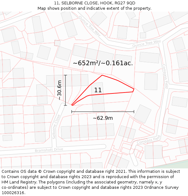 11, SELBORNE CLOSE, HOOK, RG27 9QD: Plot and title map