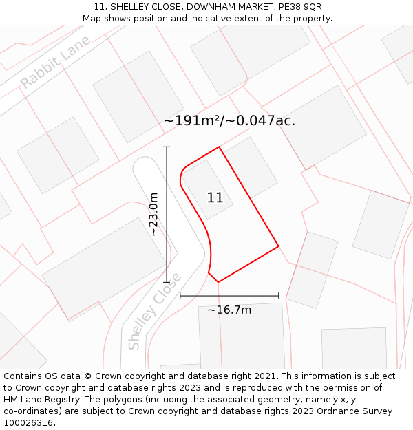 11, SHELLEY CLOSE, DOWNHAM MARKET, PE38 9QR: Plot and title map