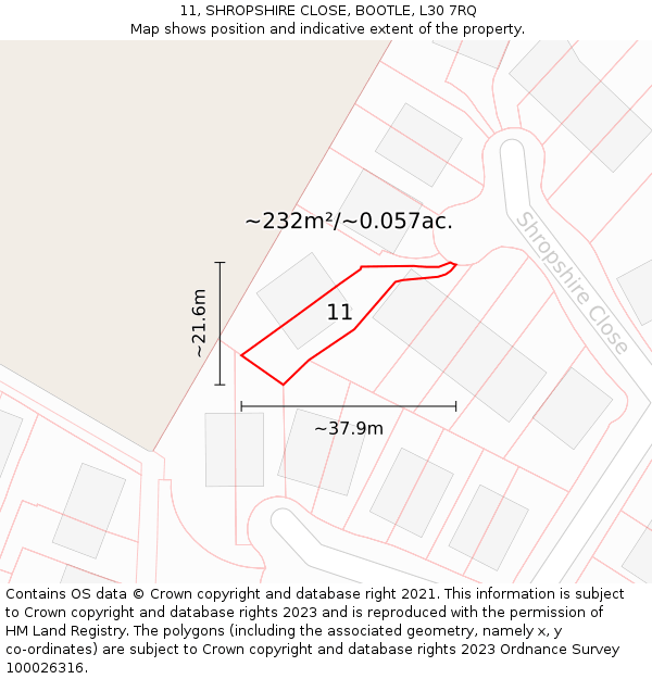 11, SHROPSHIRE CLOSE, BOOTLE, L30 7RQ: Plot and title map