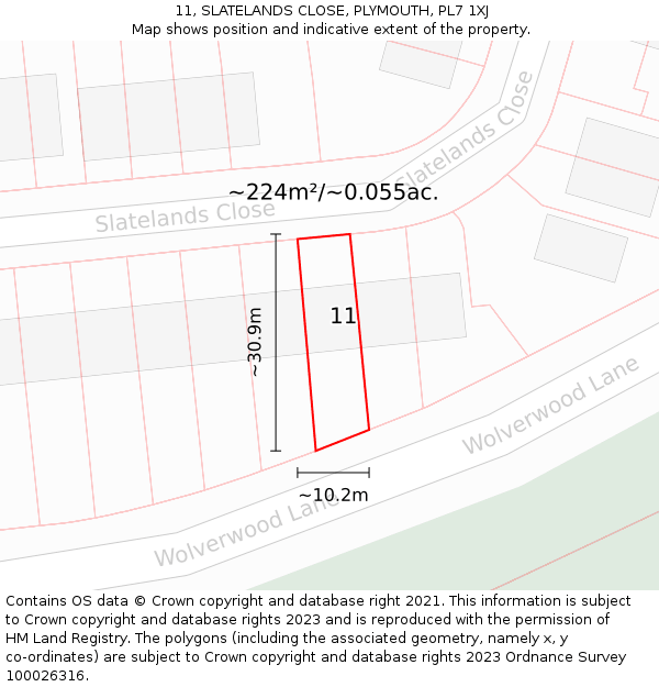 11, SLATELANDS CLOSE, PLYMOUTH, PL7 1XJ: Plot and title map