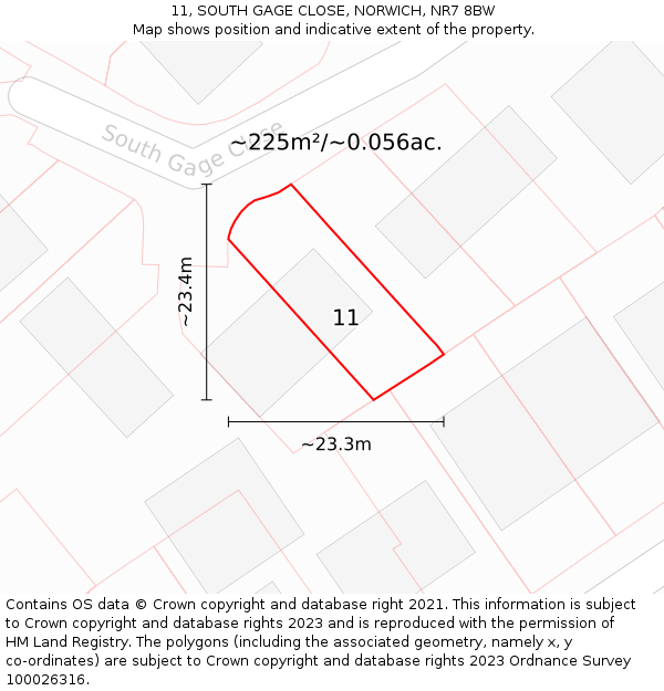 11, SOUTH GAGE CLOSE, NORWICH, NR7 8BW: Plot and title map