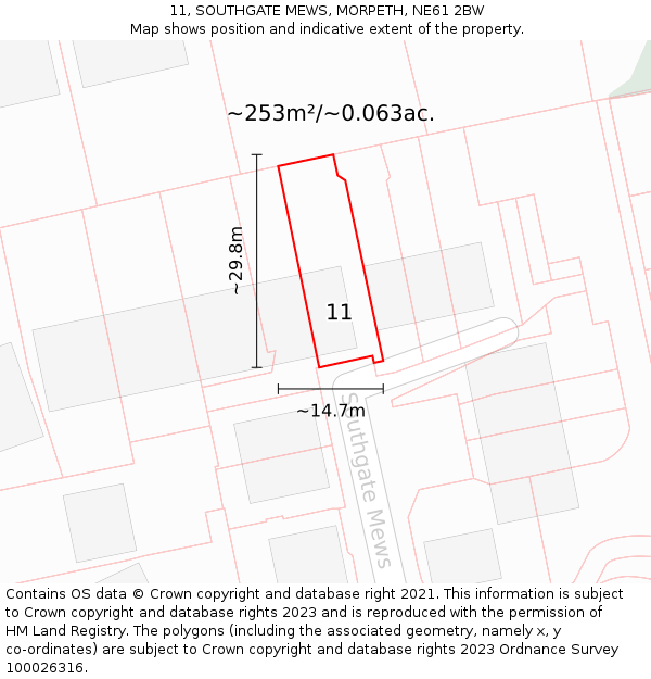 11, SOUTHGATE MEWS, MORPETH, NE61 2BW: Plot and title map