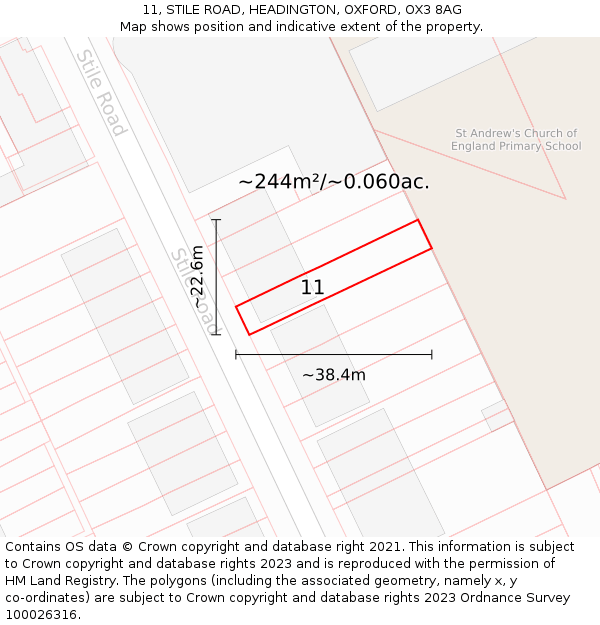 11, STILE ROAD, HEADINGTON, OXFORD, OX3 8AG: Plot and title map