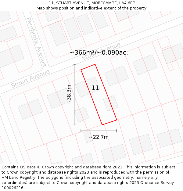 11, STUART AVENUE, MORECAMBE, LA4 6EB: Plot and title map