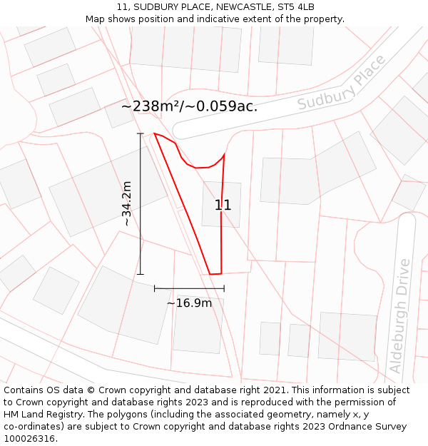 11, SUDBURY PLACE, NEWCASTLE, ST5 4LB: Plot and title map