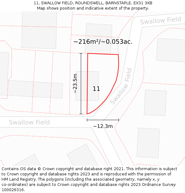 11, SWALLOW FIELD, ROUNDSWELL, BARNSTAPLE, EX31 3XB: Plot and title map