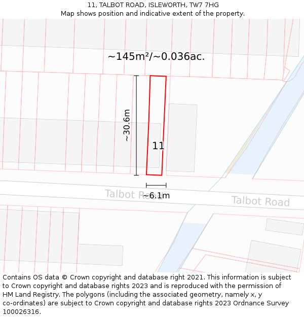 11, TALBOT ROAD, ISLEWORTH, TW7 7HG: Plot and title map