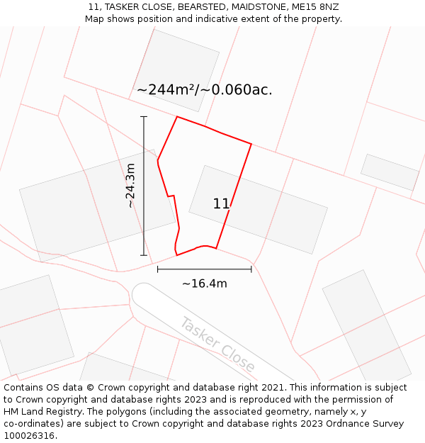 11, TASKER CLOSE, BEARSTED, MAIDSTONE, ME15 8NZ: Plot and title map