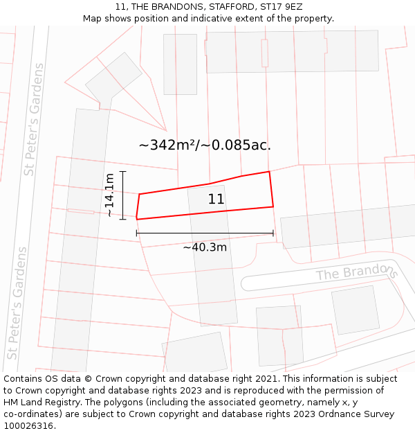 11, THE BRANDONS, STAFFORD, ST17 9EZ: Plot and title map