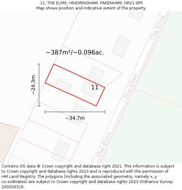 11, THE ELMS, HINDRINGHAM, FAKENHAM, NR21 0PP: Plot and title map