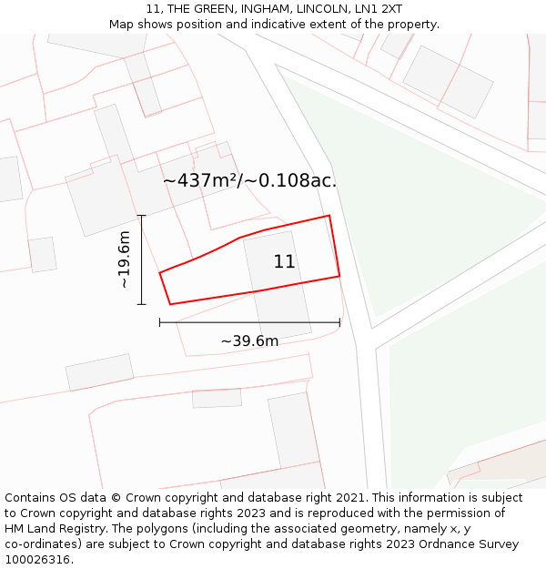 11, THE GREEN, INGHAM, LINCOLN, LN1 2XT: Plot and title map