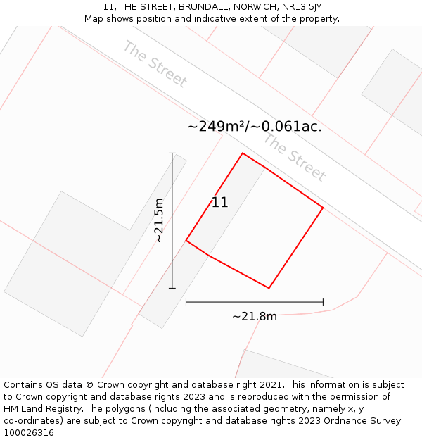 11, THE STREET, BRUNDALL, NORWICH, NR13 5JY: Plot and title map