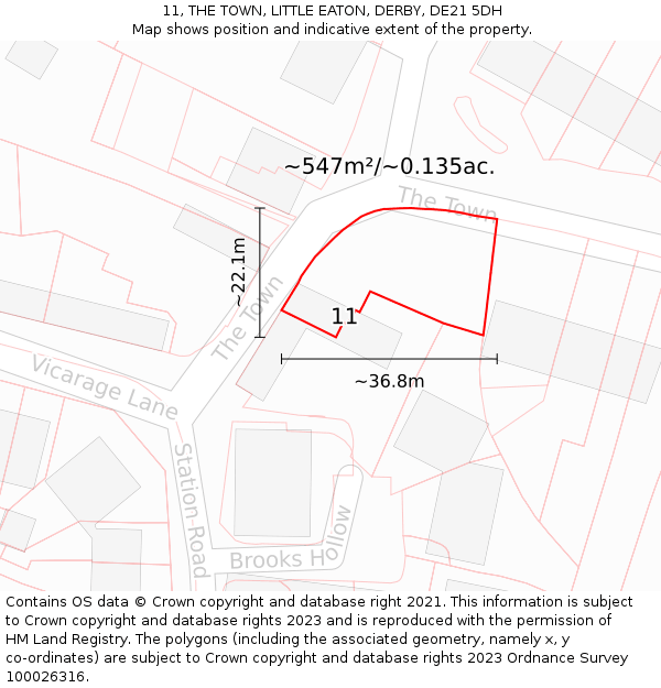 11, THE TOWN, LITTLE EATON, DERBY, DE21 5DH: Plot and title map