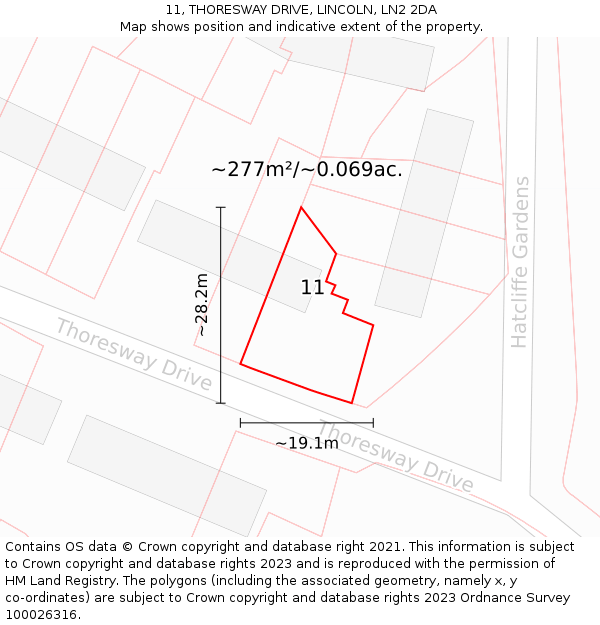 11, THORESWAY DRIVE, LINCOLN, LN2 2DA: Plot and title map