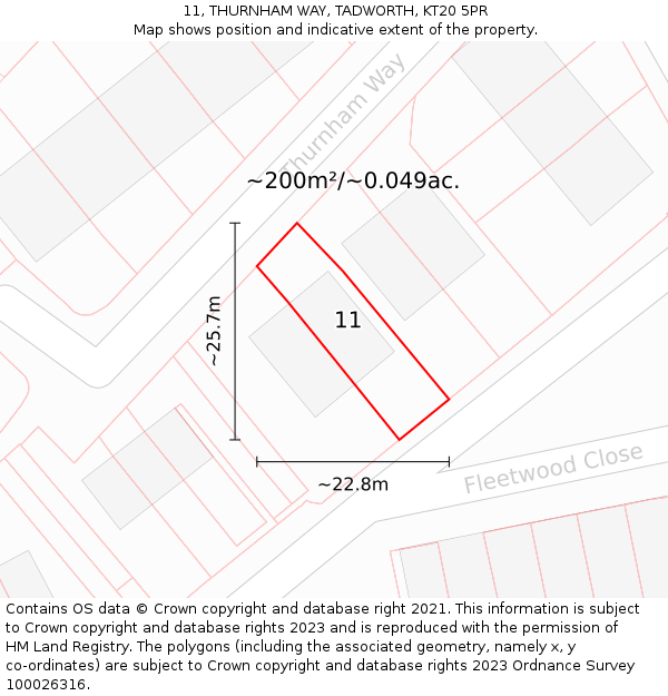 11, THURNHAM WAY, TADWORTH, KT20 5PR: Plot and title map