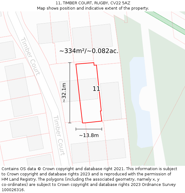 11, TIMBER COURT, RUGBY, CV22 5AZ: Plot and title map