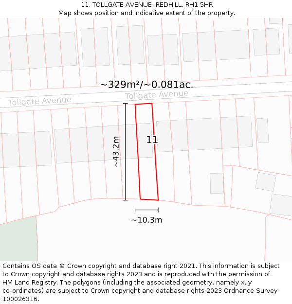 11, TOLLGATE AVENUE, REDHILL, RH1 5HR: Plot and title map