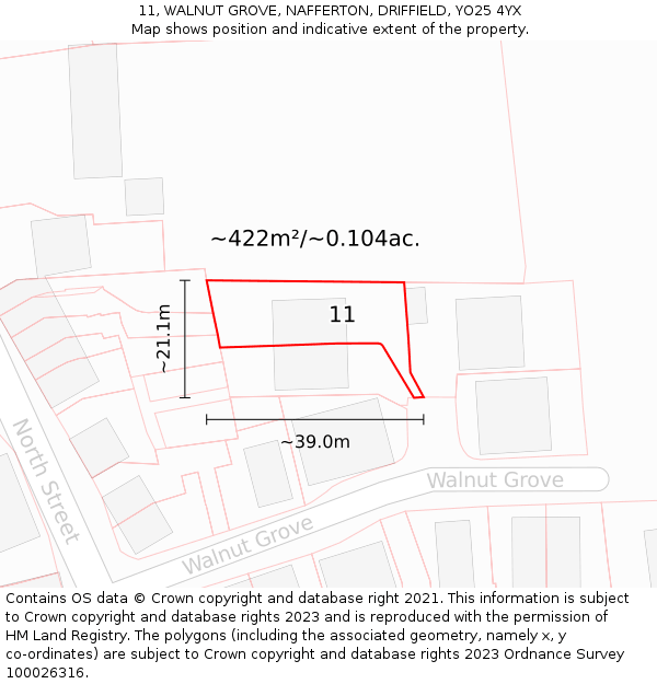 11, WALNUT GROVE, NAFFERTON, DRIFFIELD, YO25 4YX: Plot and title map