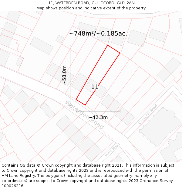 11, WATERDEN ROAD, GUILDFORD, GU1 2AN: Plot and title map