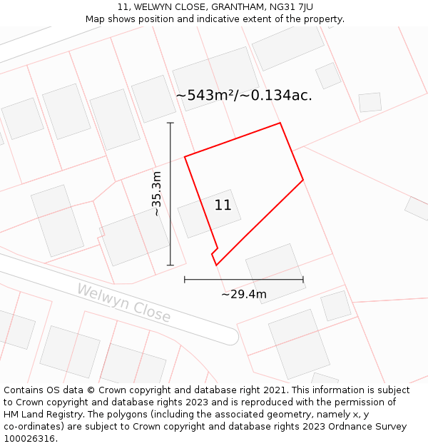 11, WELWYN CLOSE, GRANTHAM, NG31 7JU: Plot and title map