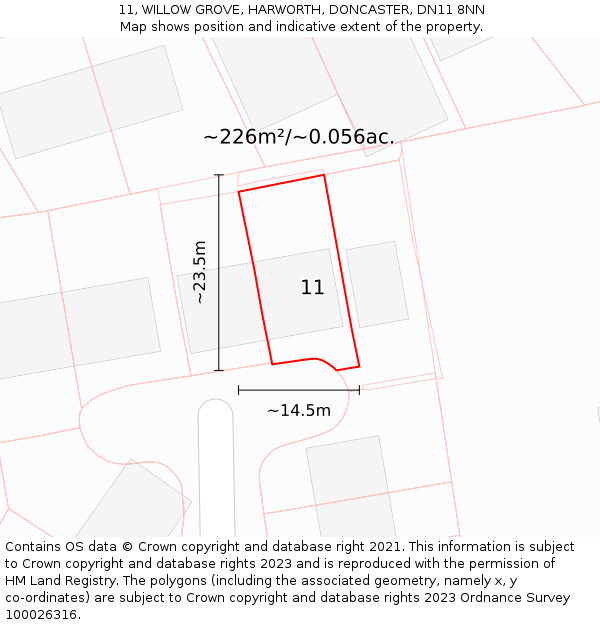 11, WILLOW GROVE, HARWORTH, DONCASTER, DN11 8NN: Plot and title map