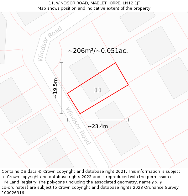 11, WINDSOR ROAD, MABLETHORPE, LN12 1JT: Plot and title map