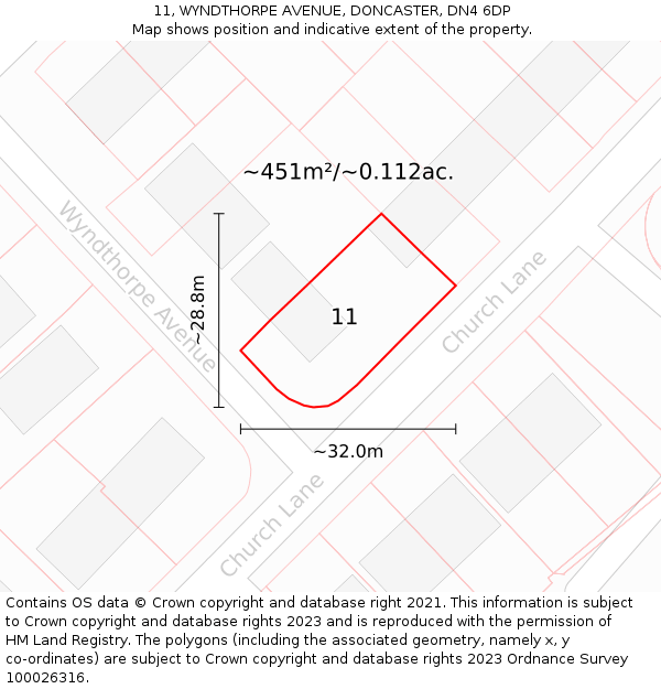 11, WYNDTHORPE AVENUE, DONCASTER, DN4 6DP: Plot and title map