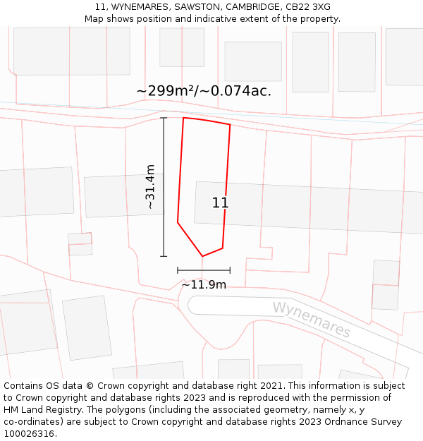 11, WYNEMARES, SAWSTON, CAMBRIDGE, CB22 3XG: Plot and title map