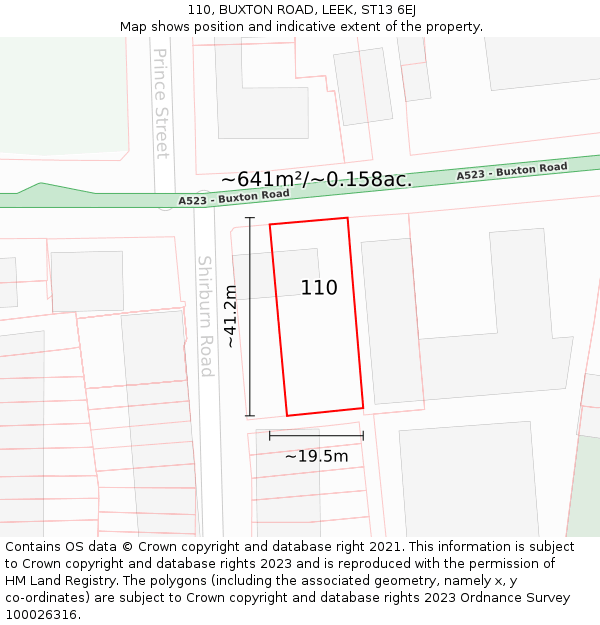 110, BUXTON ROAD, LEEK, ST13 6EJ: Plot and title map