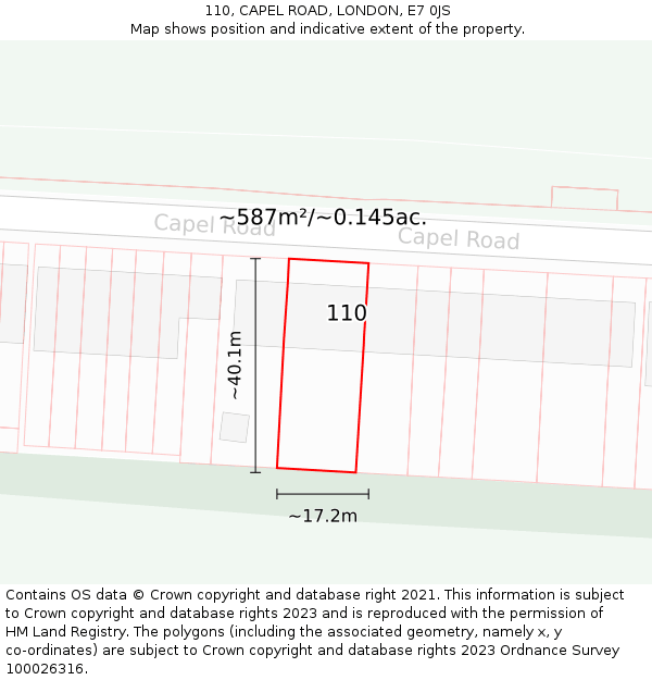 110, CAPEL ROAD, LONDON, E7 0JS: Plot and title map