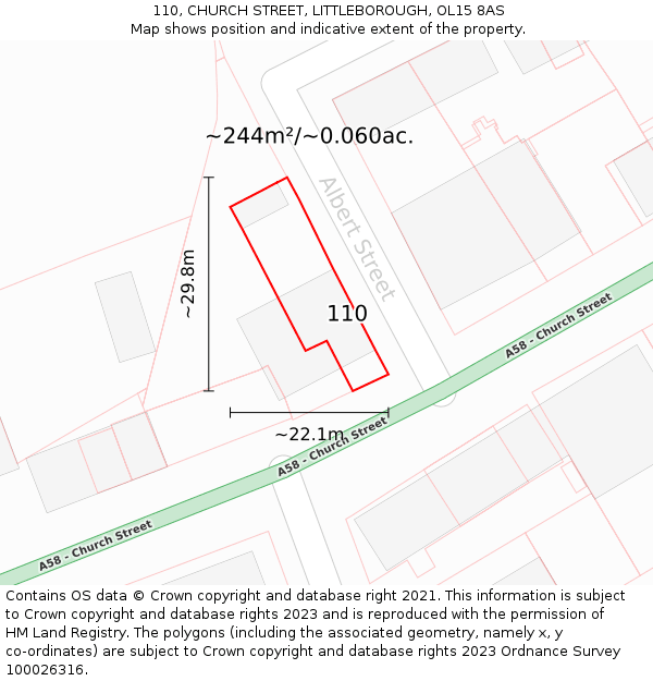 110, CHURCH STREET, LITTLEBOROUGH, OL15 8AS: Plot and title map