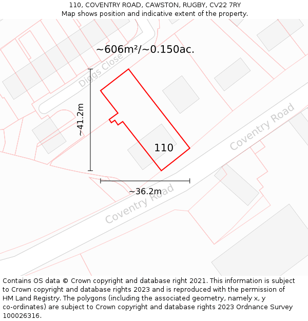 110, COVENTRY ROAD, CAWSTON, RUGBY, CV22 7RY: Plot and title map