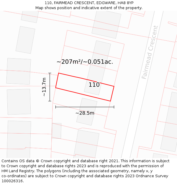 110, FAIRMEAD CRESCENT, EDGWARE, HA8 8YP: Plot and title map