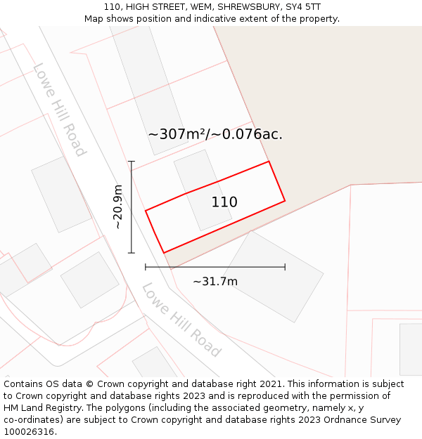 110, HIGH STREET, WEM, SHREWSBURY, SY4 5TT: Plot and title map