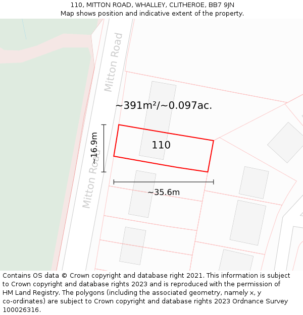 110, MITTON ROAD, WHALLEY, CLITHEROE, BB7 9JN: Plot and title map