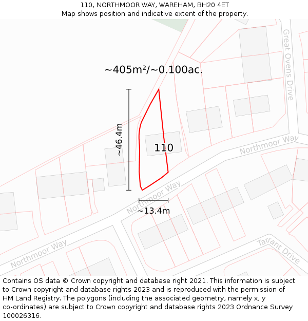 110, NORTHMOOR WAY, WAREHAM, BH20 4ET: Plot and title map