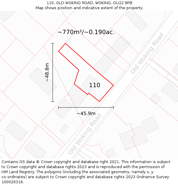 110, OLD WOKING ROAD, WOKING, GU22 8PB: Plot and title map